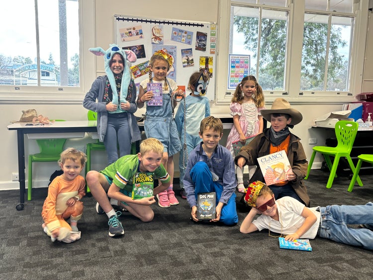 A photo of children in their book week costumes in the classroom